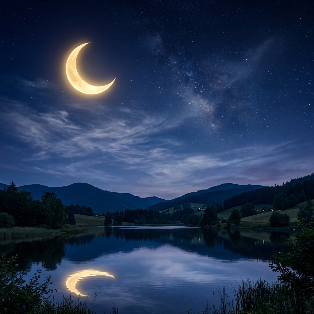 Crescent moon at dusk representing Ramadan